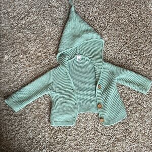 Mint Green Knit Baby Cardigan with Hood